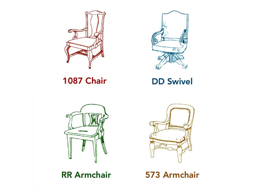 four drawings of original chairs for the 1905 Minnesota State Capitol designed by Cass Gilbert