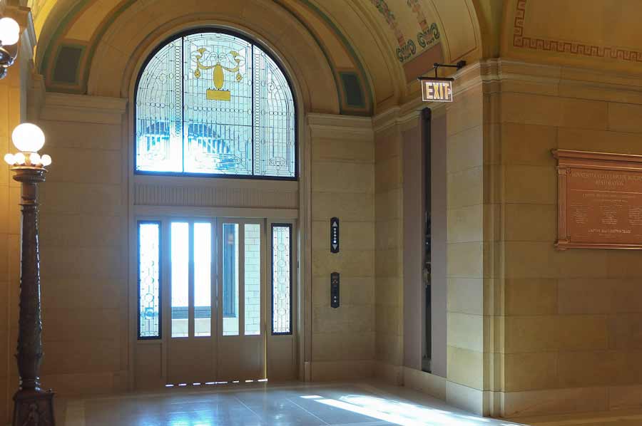 photo- First floor elevator, after restoration for Minnesota State Capitol, circa 2017.