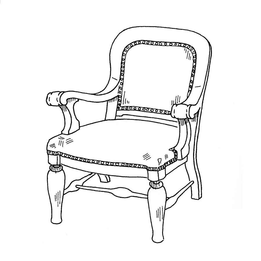 Line drawing of 573 Armchair, purchased by Cass Gilbert,  drawing by Scott Chase