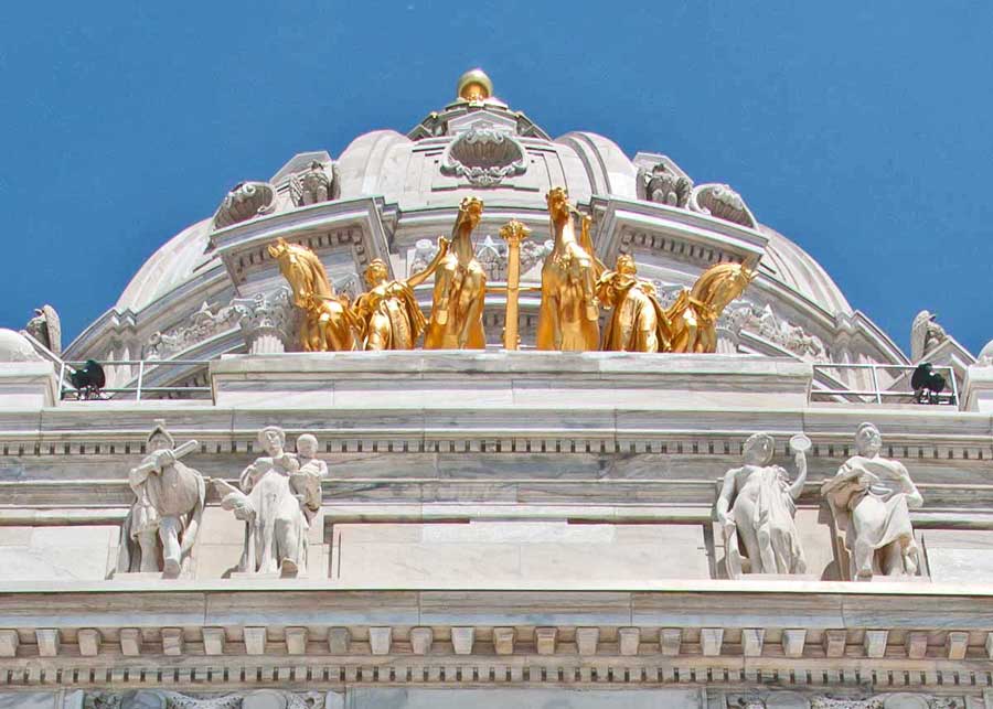 photograph of marble sculptures-  Virtues, exterior of State Capitol 